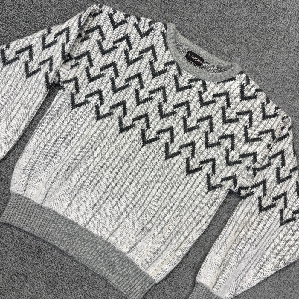 Vintage M McMullin Sweater Men's Large‎ White Black Wool Blend Knit Grandpa